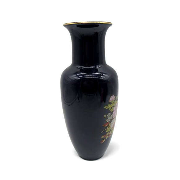 Vintage JAPANESE Cobalt Blue Ceramic VASE with Flowers And Gold Accent 12" Tall - Picture 4 of 11